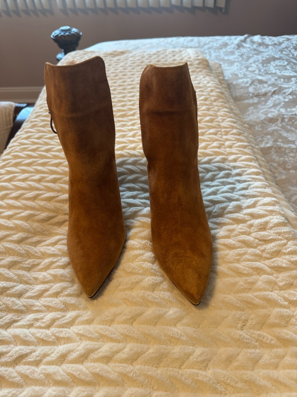 Tory Burch Pointed Toe Suede Ankle Boots - Cognac